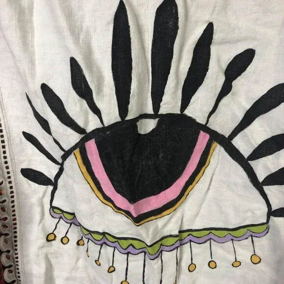 Timber June Shirt Large Red Check Flannel Evil Eye Sequin Back Boho Graphic - Picture 10 of 16